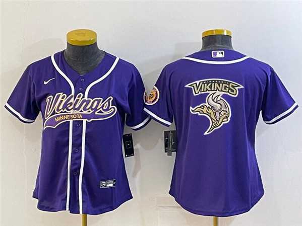 Women%27s Minnesota Vikings Purple Team Big Logo With Patch Cool Base Stitched Baseball Jersey->women nfl jersey->Women Jersey